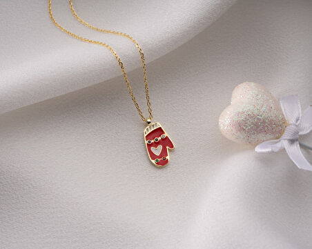 925 Ayar Papatya Silver Kırmızı eldiven kolye.rose.gold.rodaj