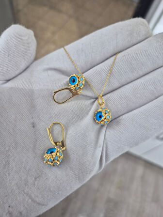 925 Ayar Papatya Silver firuze taşlı nazar göz takım.rose.gold.rodaj