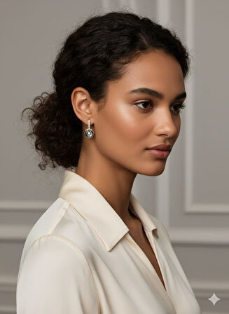 925 Ayar Papatya Silver ay taşlı ital küpe.rose.gold.rodaj