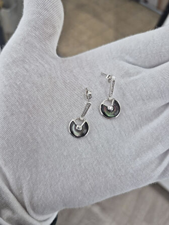 925 Ayar Papatya Silver ay taşlı ital küpe.rose.gold.rodaj