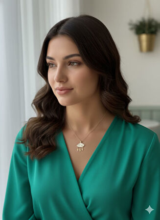 925 Ayar Papatya Silver Kristal Bulut Özel Tasarım Kolye.Zarif Bulut Kolye.rose.gold.rodaj 