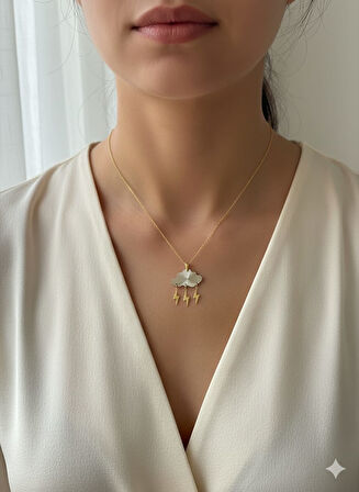 925 Ayar Papatya Silver Kristal Bulut Özel Tasarım Kolye.Zarif Bulut Kolye.rose.gold.rodaj 