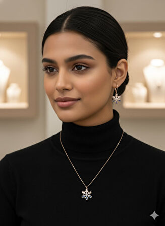 925 Ayar Papatya Silver akışlı kar tanesi 3'lü set.rose.gold.rodaj