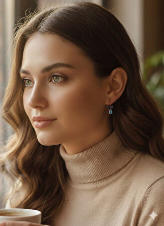 925 Ayar Özel Tasarım Safir Taşlı Kelebek Küpe.Nazarlı Kelebek Küpe