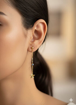 925 Ayar Papatya Silver nazar gözlü yıldız küpe.rose.gold.rodaj