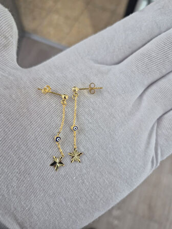 925 Ayar Papatya Silver nazar gözlü yıldız küpe.rose.gold.rodaj