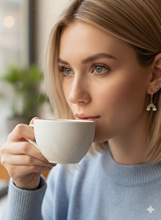 925 Ayar Gökkuşağı Özel Lazerli Küpe.Gökkuşağı Altın Model Küpe