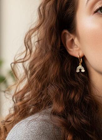 925 Ayar Gökkuşağı Özel Lazerli Küpe.Gökkuşağı Altın Model Küpe