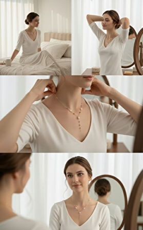 925 Ayar Papatya Silver özel tasarım incili dorica kolye.rose.gold.rodaj