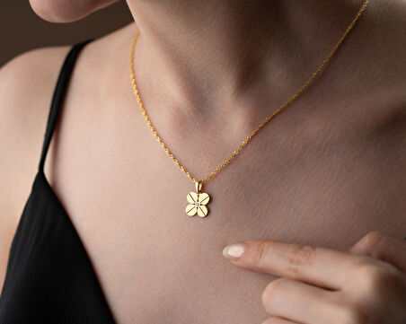 925 ayar gümüş özel dört yaprak vida pırlanta kolye<rose,rodaj,gold>