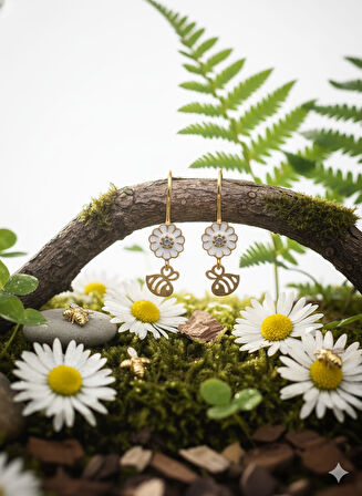 925 Ayar Papatya Silver papatya arı küpe.rose.gold.rodaj