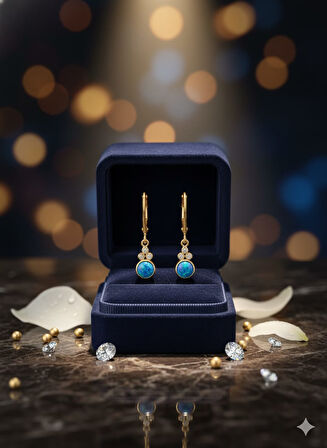 925 Ayar Papatya Silver mavi opal taşlı küpe.rose.gold.rodaj