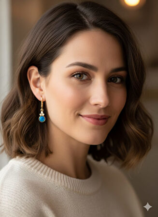 925 Ayar Papatya Silver mavi opal taşlı küpe.rose.gold.rodaj