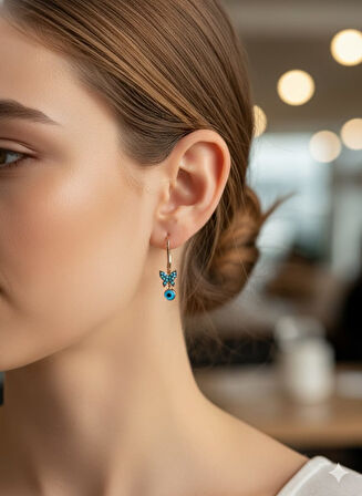 925 Ayar Papatya Silver firuze taşlı nazar küpe.firuze kelebek küpe.nazar küpe.rose.gold.rodaj