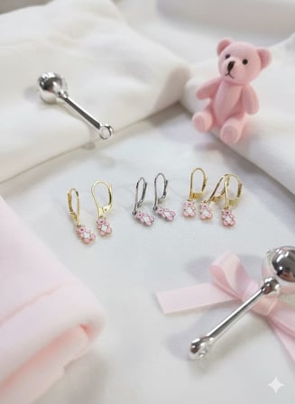 925 Ayar Papatya Silver ayıcık küpe.rose.gold.rodaj
