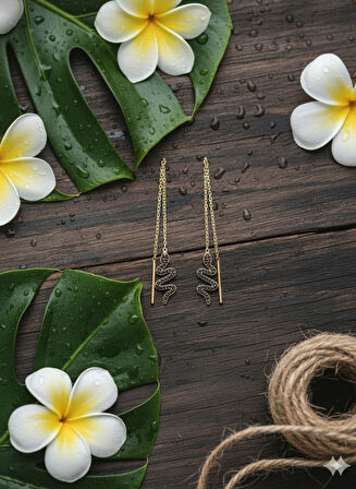 925 Ayar Papatya Silver sallantılı yılan küpe.rose.gold.rodaj