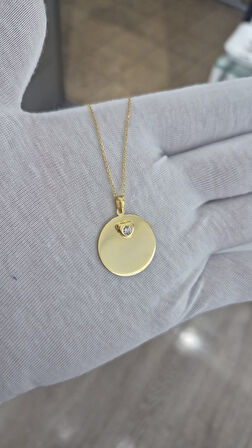 925 Ayar Papatya Silver zirkon taşlı kalp plaka kolye.rose.gold.rodaj