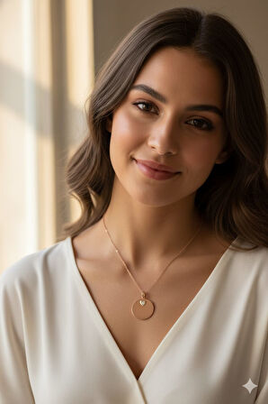 925 Ayar Papatya Silver zirkon taşlı kalp plaka kolye.rose.gold.rodaj