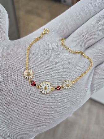 925 Ayar Papatya Silver uğur böcekli papatya bileklik.rose.gold.rodaj