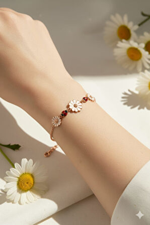 925 Ayar Papatya Silver uğur böcekli papatya bileklik.rose.gold.rodaj
