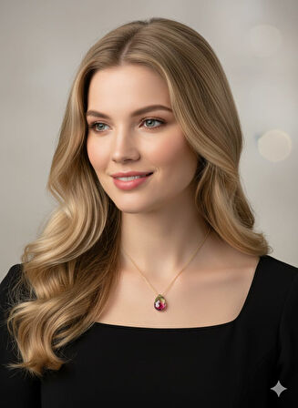 925 Ayar Papatya Silver Gökkuşağı His Taşı Kolye.rose.gold.rodaj