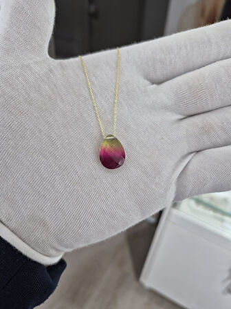 925 Ayar Papatya Silver Gökkuşağı His Taşı Kolye.rose.gold.rodaj