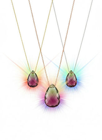 925 Ayar Papatya Silver Gökkuşağı His Taşı Kolye.rose.gold.rodaj