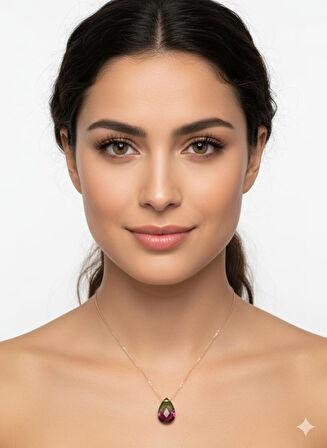 925 Ayar Papatya Silver Gökkuşağı His Taşı Kolye.rose.gold.rodaj