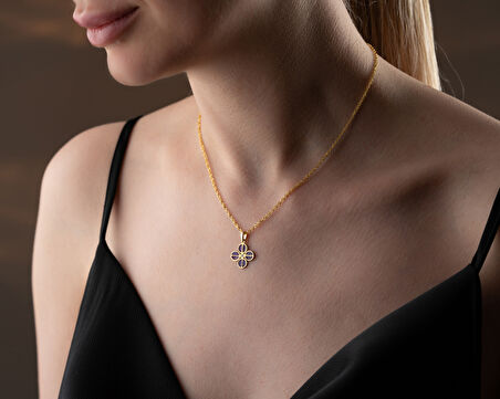 papatya silver 925 ayar dört yaprak lila pırlanta yonca kolye<rose,gold,rodaj>