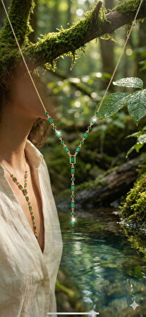 925 Ayar Yeşim Taşlı Baget Özel Tasarım Kolye