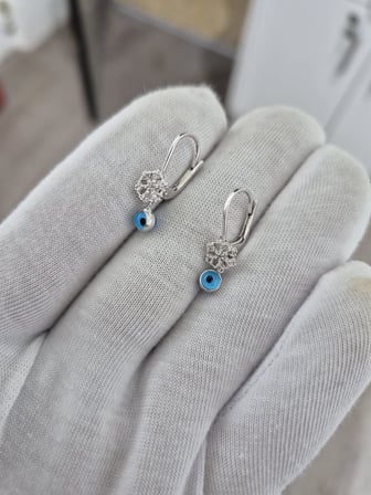 925 Ayar Papatya Silver Kartanesi Nazar Göz Küpe.rose.gold.rodaj