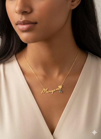 925 Ayar Papatya Silver Doğum Taşlı İsimli Kalp İmza Kolye.rose.gold.rodaj
