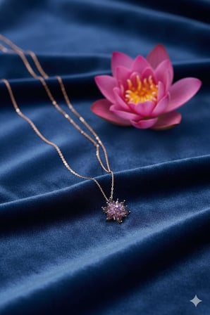 925 Ayar Papatya Silver Işıklı Kutuda Lotus Çiçeği Kolye.rose.gold.rodaj