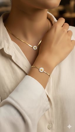 925 Ayar Patentli Papatyalı İtalyan Zincir Kolye Bileklik Set.rose.gold.rodaj