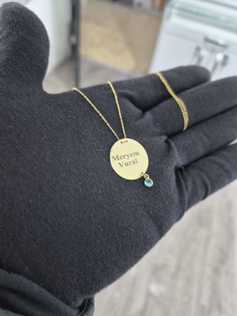 925 Ayar Kişiye Özel İsimli Doğum Taşlı Nazar Göz Kolye.rose.gold.rodaj
