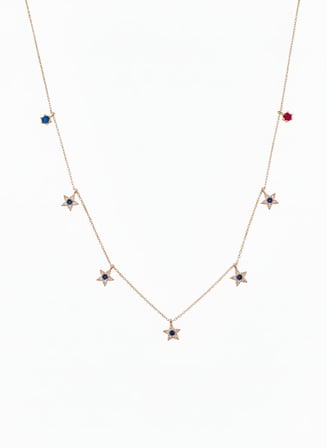 925 Ayar Kişiye Özel Doğum Taşlı Lacivert Taş Yıldız Kolye.rose.gold.rodaj