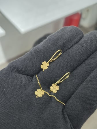 925 Ayar Papatya Silver Lazer Kesim Yonca Kolye Küpe Set.rose.gold.rodaj