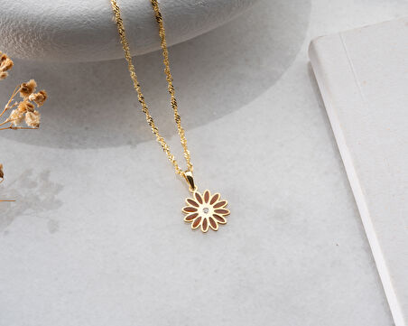 925 ayar papatya silver turuncu papatya pırlanta kolye<rose,gold,rodaj>