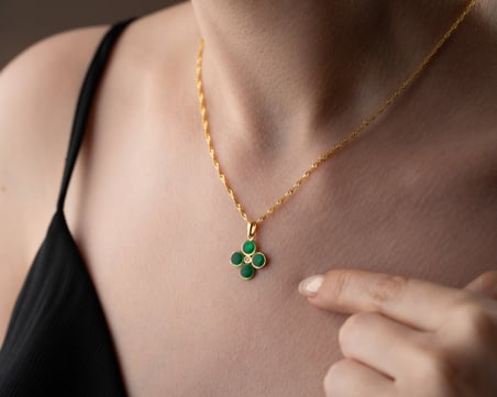 925 ayar papatya silver dört yaprak çimen yeşili pırlanta kolye<rose,gold,rodaj>