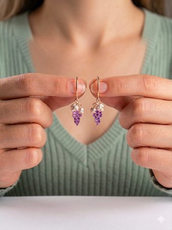 925 Ayar Papatya Silver Taşlı Üzüm Kolye Küpe Set.rose.gold.rodaj