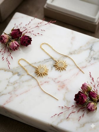 925 Ayar Papatya Silver Burgu Güneş Küpe.rose.gold.rodaj