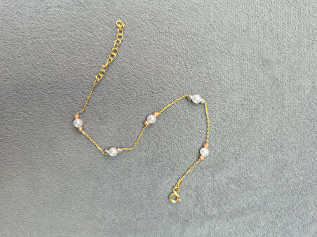 925 ayar papatya silver 3 renk incili dorica bileklik rose,gold,rodaj