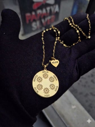 925 Ayar Gümüş Papatya Silver Kişiye Özel İsimli Ezme İtalyan Zincir Aile Kolyesi.rose.gold.rodaj