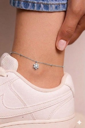 925 Ayar Gümüş Papatya Silver Top Zincir Minimal Taşlı Çiçek Halhal.rose.gold.rodaj Renk Seçeneğiyle