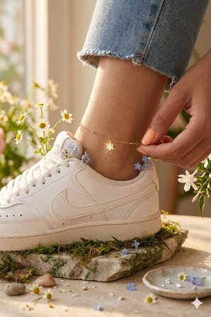 925 Ayar Gümüş Papatya Silver Top Zincir Minimal Taşlı Çiçek Halhal.rose.gold.rodaj Renk Seçeneğiyle