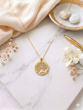 925 Ayar Gümüş Altın İşçilik Kişiye Özel İsimli Tuğba Hayat Ağacı Aile Kolye.rose.gold.rodaj   