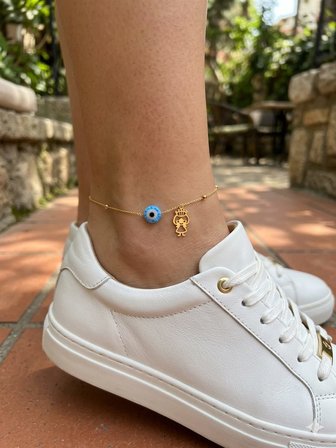 925 Ayar Gümüş Top Zincir Minimal Opal Nazar Gözlü Halhal Çeşitleri.rose.gold.rodaj Renk Seçeneği 