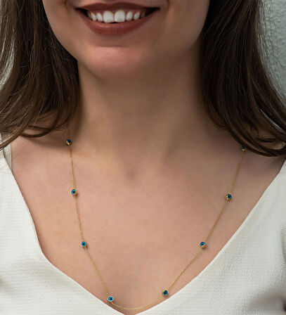 925 ayar papatya silver 9 nazar gözlü kolye<rose,gold,rodaj>