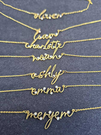 925 ayar papatya silver zirkon taşlı imza isimli kolye<rose,gold,rodaj>