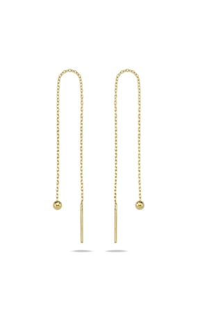 Orjinal 14 Ayar Altın Minimal Top Zincir Kadın Küpe